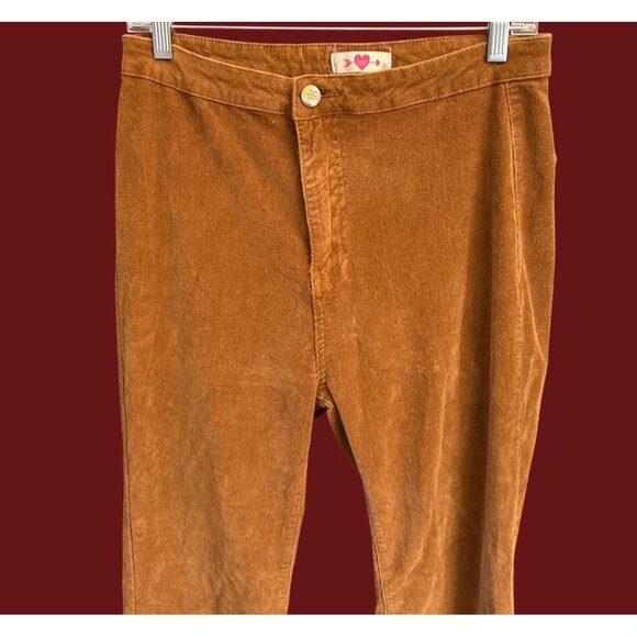 Buddy Love Brown Corduroy Bell Bottom Pants Boho Retro 70s Festival Flare - Picture 2 of 5